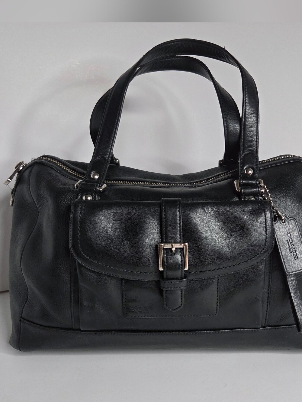 Coach Charlie Black Leather Satchel Buckle Front Pocket Shoulder Bag F31482